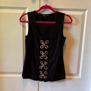 INC International Concepts Black Tank Top with Gold Details